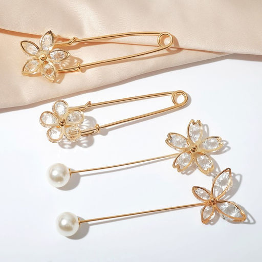 Набор булавок (4 шт.) «Цветы», 8 см, белый в золоте