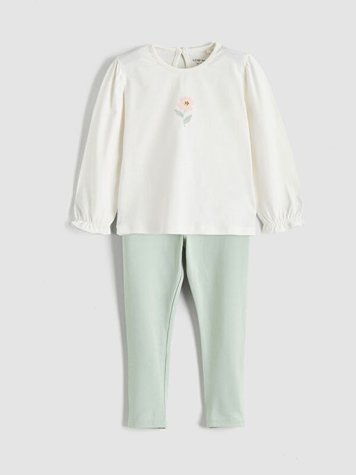 ?i?ek Bask?l? K?z Bebek Bluz ve Tayt