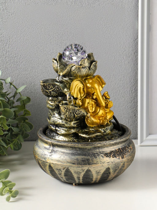 Фонтан настольный с подсветкой «Ганеша у цветущим лотосом», 16×16×23 см