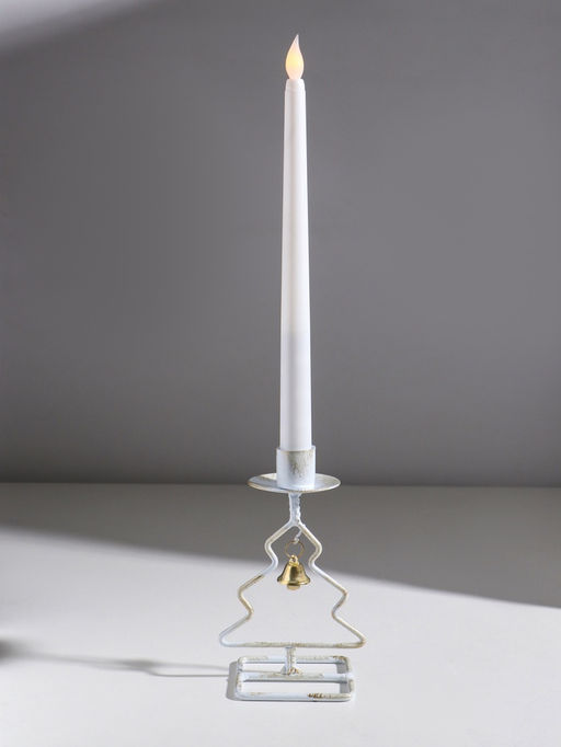 Подсвечник на 1 свечу «Ёлочка», металл, белый с патиной, d=2.3 см, 8.5×7.5×16 см