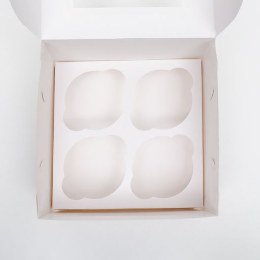 Коробка для 4 капкейка с окном, белая, 16×16×10 см