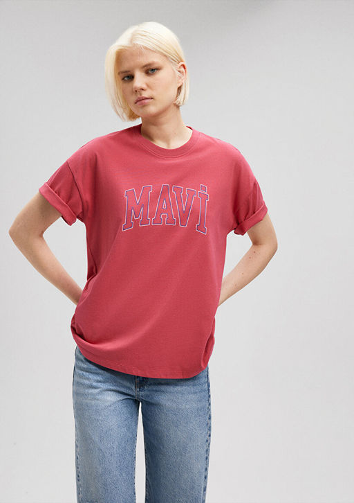 Mavi Logo Bask?l? Pembe Tisort