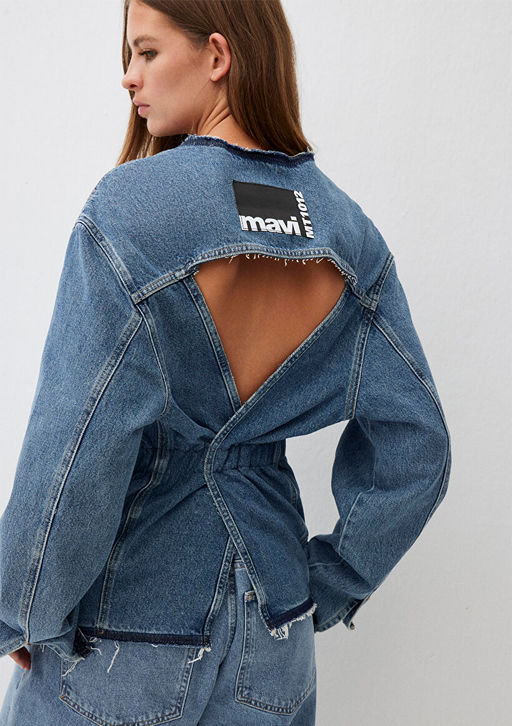 MT-01 S?rt? Ac?k Indigo Jean Ceket
