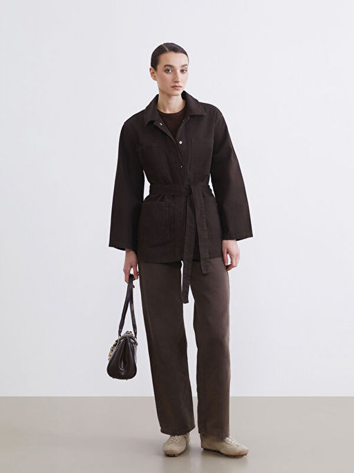 G?mlek Yaka Ku?akl? Kad?n Jean Ceket