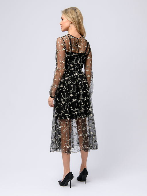 Платье черного цвета длины миди с отделкой из фатина - 1001dress фото 3