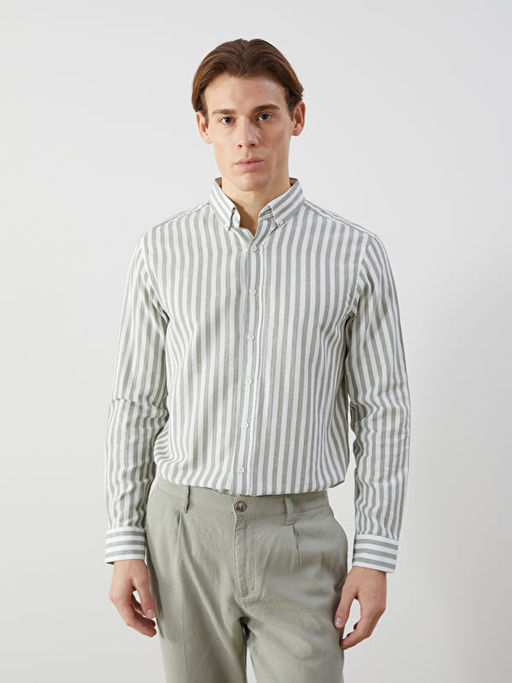 Regular Fit Uzun Kollu ?izgili Poplin Erkek G?mlek