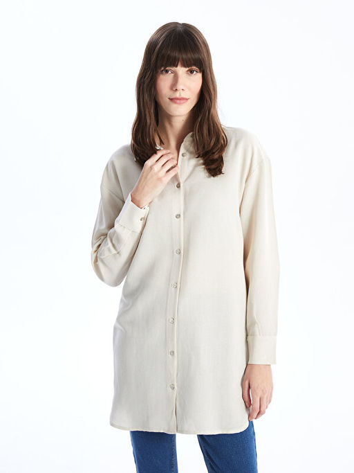 D?z Oversize Keten Kar???ml? Kad?n G?mlek Tunik