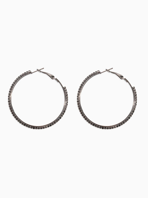 Серьги кольца со стразами QF Сумерки, d=5 см, чёрные в серебре