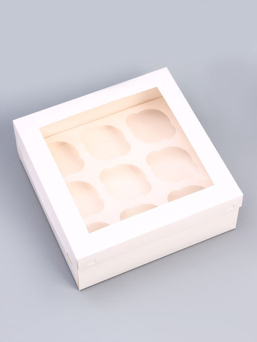 Коробка для 9 капкейков с окном, 25×25×10 см