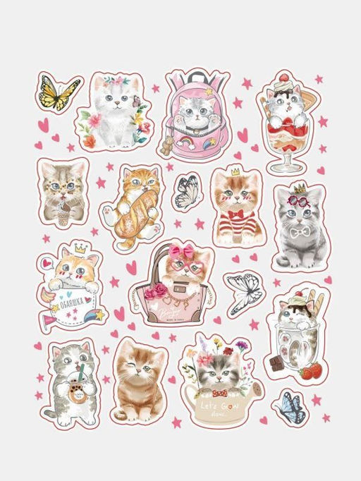 Наклейки декоративные бумажные А5 "Котики на розовом" (15x25см)