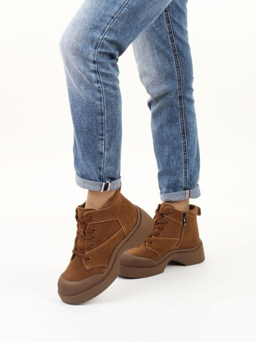 04-WD021-1M BROWN Ботинки зимние женские (натуральная замша, 100% шерсть)