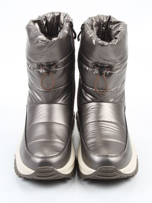 02-WA010-2M GRAY/BRONZE Сапоги "Дутики" зимние женские (натуральная кожа, курточная ткань, 100% шерсть)