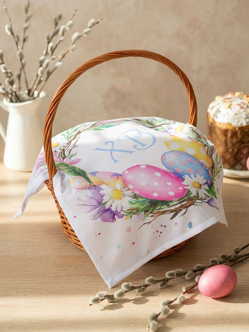 Салфетка пасхальная на стол «Пасхальный венок» 65×65 см