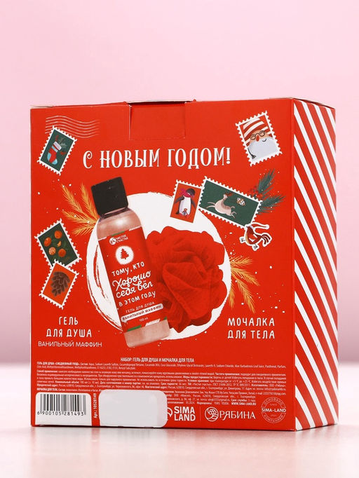 Новогодний подарочный набор косметики «Счастливого праздника», гель для душа 100 мл и мочалка для тела, Чистое счастье