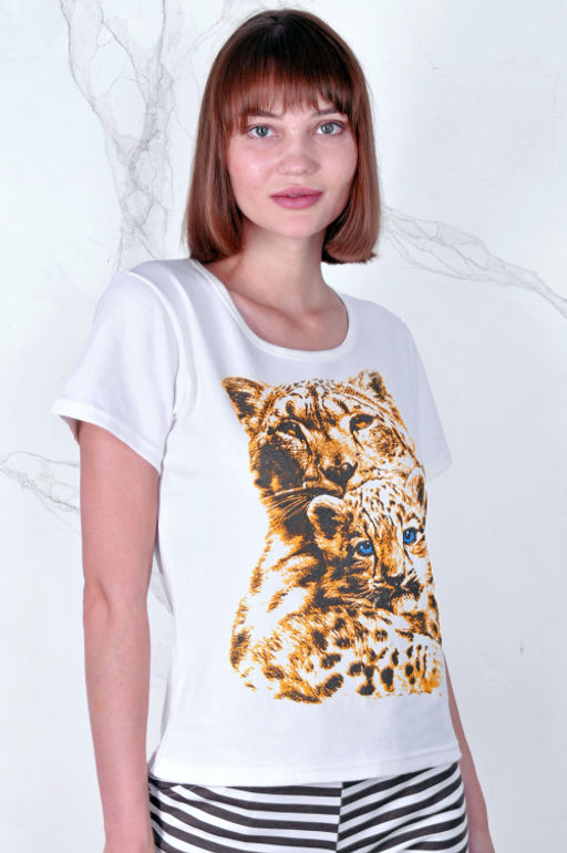 Арт. 3372 Пижама с шортами 42-52 (6 шт) Цвет:верх-белый, низ-белый, коричневый - Калинка фото 5