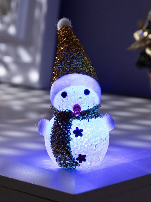 Ёлочная игрушка «Золотистый снеговичок», 8 см, 1 LED, от батареек AG13×3, свечение мульти (RGB)