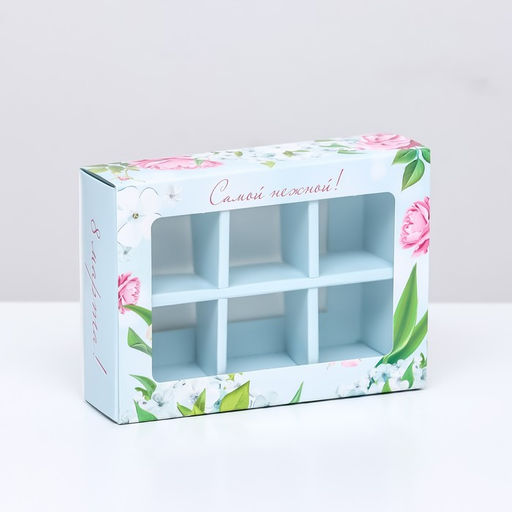 Коробка для конфет 6 шт, Розовые розы 13,7 х 9,8 х 3,9