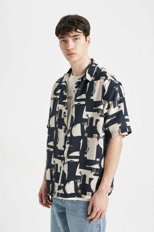 Рубашка с короткими рукавами и воротником-поло с принтом Relax Fit - Defacto фото 3