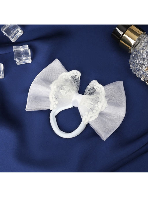 Цена за 6 шт. Бант для волос на резинке «Школьница», кружево, 9×6 см, белый