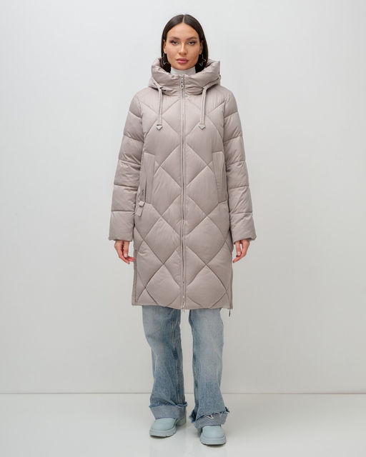 Пальто зимнее утепленное с капюшоном женское светло-коричневого цвета 7637SK - Visdeer фото 6