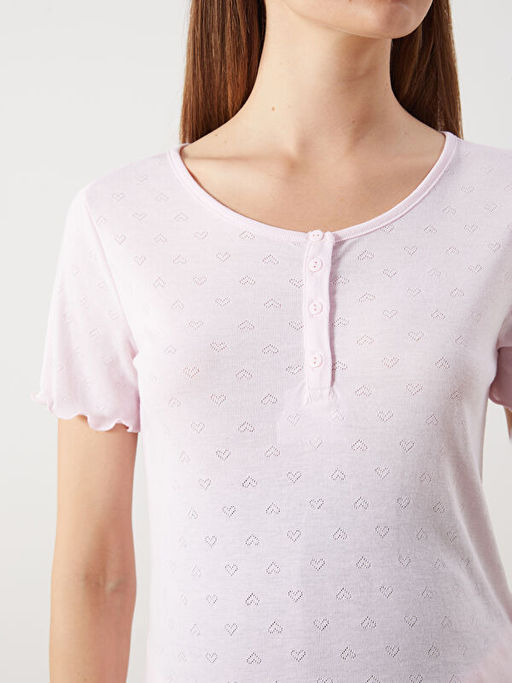 Bisiklet Yaka Kalp Desenli Hamile ?ortlu Pijama Tak?m?