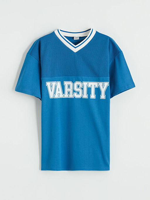 V Yaka Bask?l? Erkek ?ocuk Ti??rt