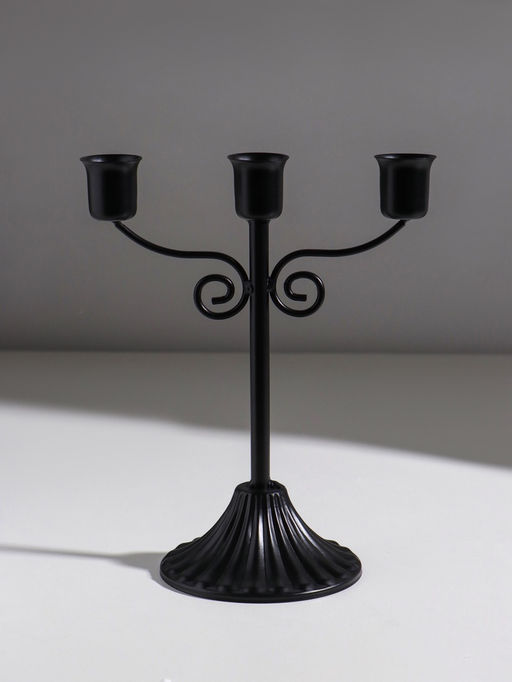 Подсвечник на 3 свечи «Классика с завитками», металл, d=2.5 см, чёрный, 18×10×21 см