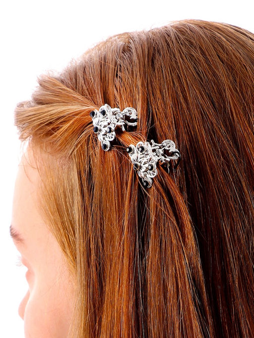 Цена за 6 шт. Крабик для волос «Синий туман», цветок, 2.3 см, серебро