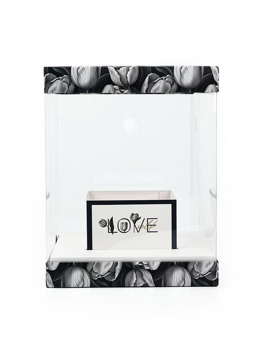 Коробка для цветов с вазой и пластиковыми окнами складная «Чёрно-белая эстетика», 23×30×23 см