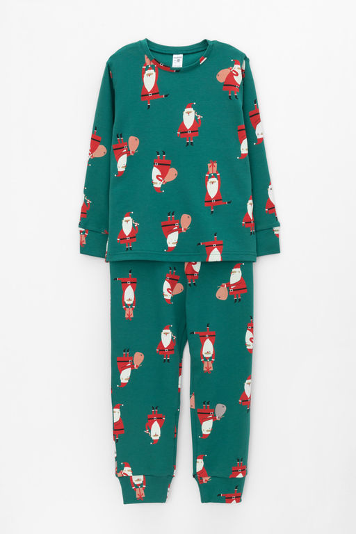CROCKID, Пижама. Цвет: дед морозы с подарками на тем.зеленом