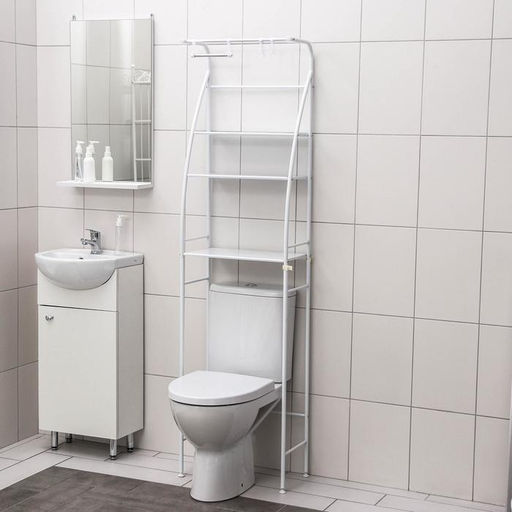 Стеллаж над унитазом со штангой для сушки, 47×25×175 см, белый
