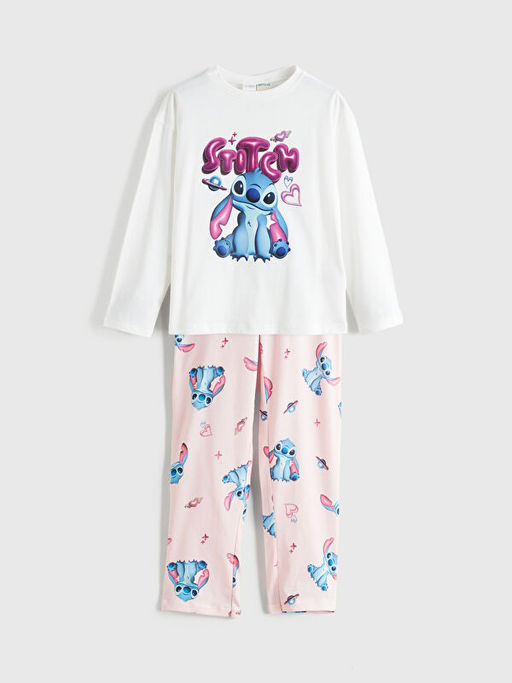 Bisiklet Yaka Stitch Bask?l? K?z ?ocuk Pijama Tak?m?