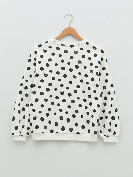 Bisiklet Yaka Bask?l? Uzun Kollu Oversize K?z ?ocuk Sweatshirt ve E?ofman Alt? - Waikiki фото 3