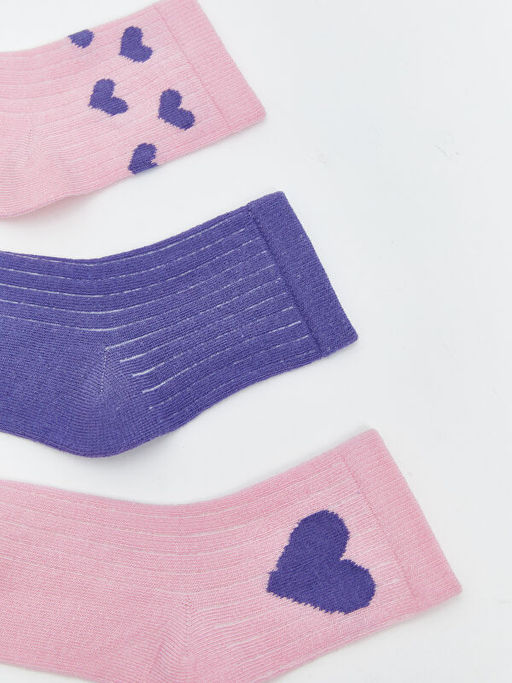 Kalp Bask?l? K?z ?ocuk Patik ?orap 3l?