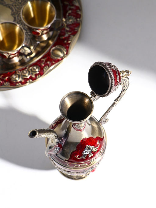 Набор посуды сувенирной: чайный кувшин, 6 бокалов, поднос Стамбул. Розы и узоры, красный с золотом