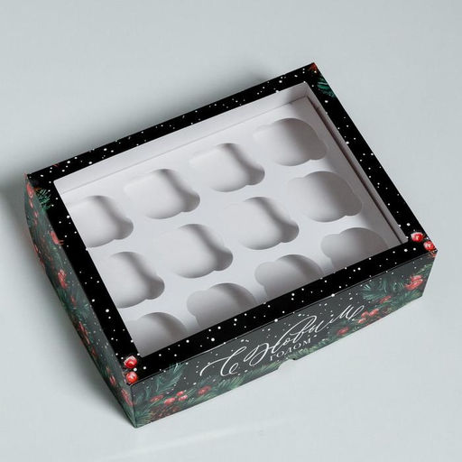 Цена за 5 шт. Коробка для капкейков «С Новым годом» 25×33×10 см