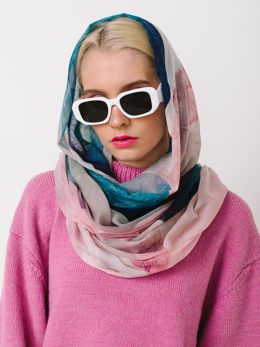 Большой, мягкий, тонкий и очень нежный двусторонний палантин с рисунком в стиле арт-деко - Tantino фото 8