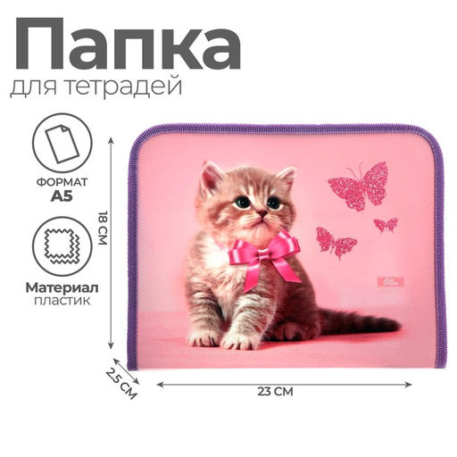 Цена за 2 шт. Папка для тетрадей, А5, пластиковая, 18×23×2.5 см «Котик»
