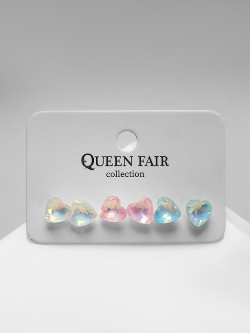 Серьги пусеты QF «Летние истории», 3 пары, сердца, цветные