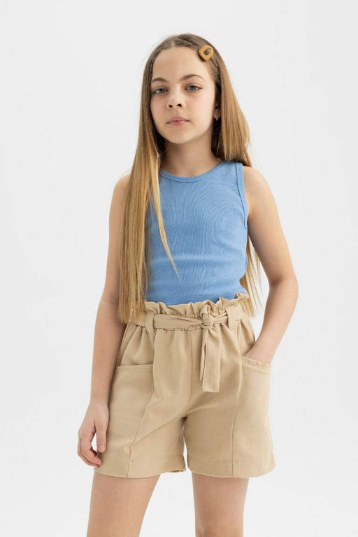 Шорты в бумажном пакете для девочек - Defacto фото 4