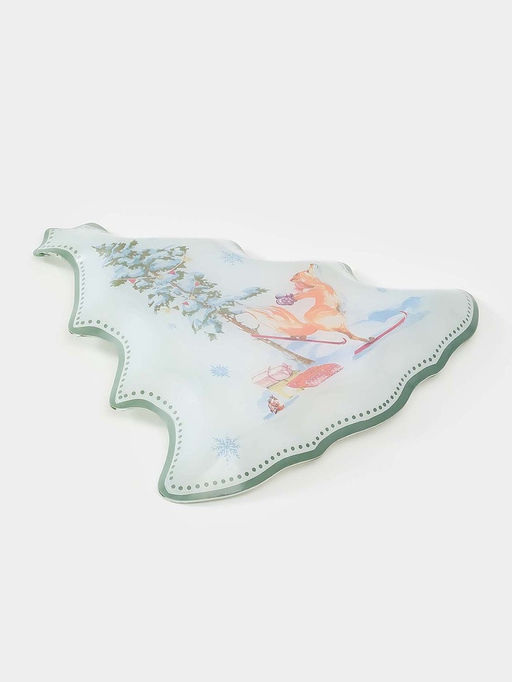 Блюдо сервировочное новогоднее Доляна «Зверьки в лесу», 24.5×24.7×2 см, стекло, белое