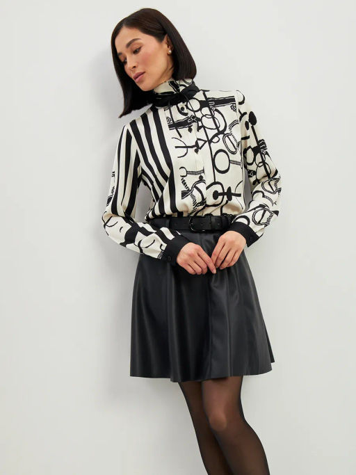 Блузка из атласной ткани OD-887-1 черно-белая - Tantino фото 18