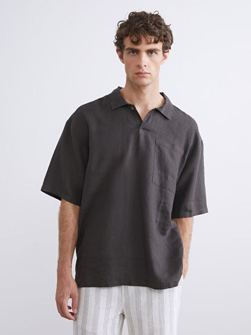 Regular Fit K?sa Kollu %100 Keten Erkek G?mlek