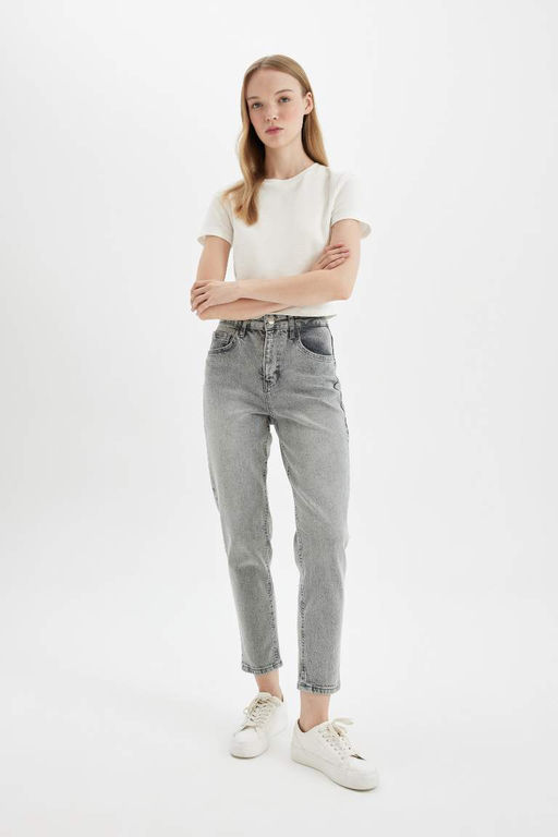 Комфортные джинсовые брюки свободного кроя длиной до щиколотки с высокой талией для мамы и потертостями - Defacto фото 4