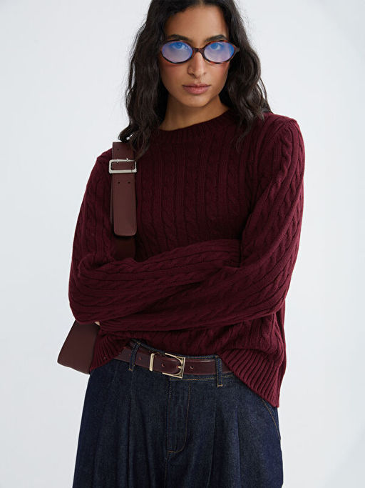 Bisiklet Yaka Kendinden Desenli Kad?n Triko Kazak