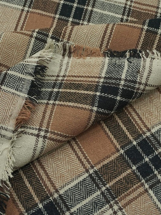 Фуле Клетка цв.карамельно-коричневый/бежевый/черный, ш.1.45м, хлопок-95%, п/э-5%, 150гр/м.кв - Купава фото 7