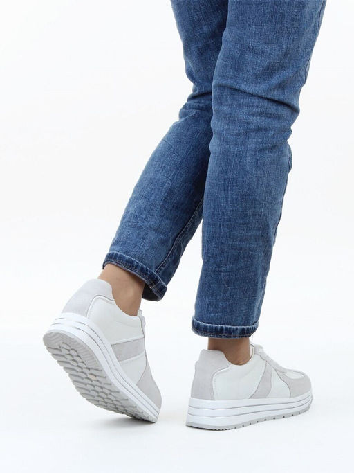 03-A1020-9 WHITE/GRAY Кроссовки женские (натуральная кожа, натуральная замша)