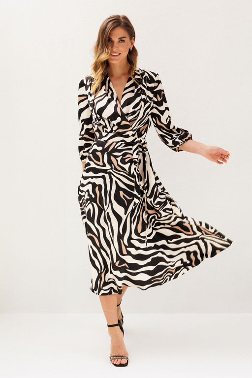 Платье Lars Style 1212 молочный,бежево-черный принт