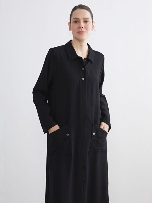 G?mlek Yaka Keten G?r?n?ml? Elbise