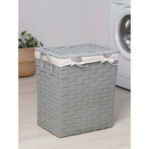 Корзина для белья Доляна Плетение, с крышкой, 463450 см, серая фото 5
